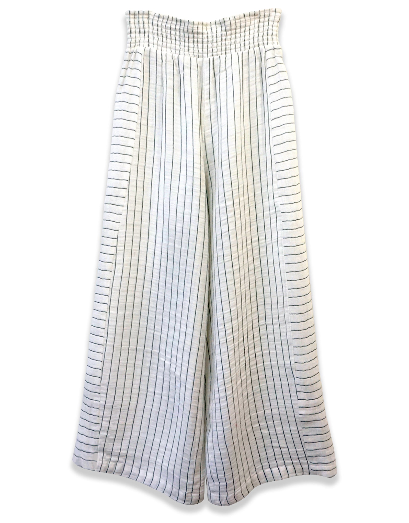 Striped Ruched Waist Crop Pant | Black + White