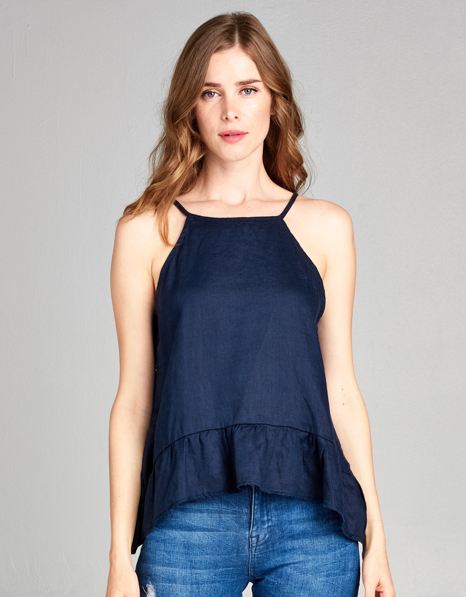 Linen High Neck Tank | Navy - 4our Dreamers