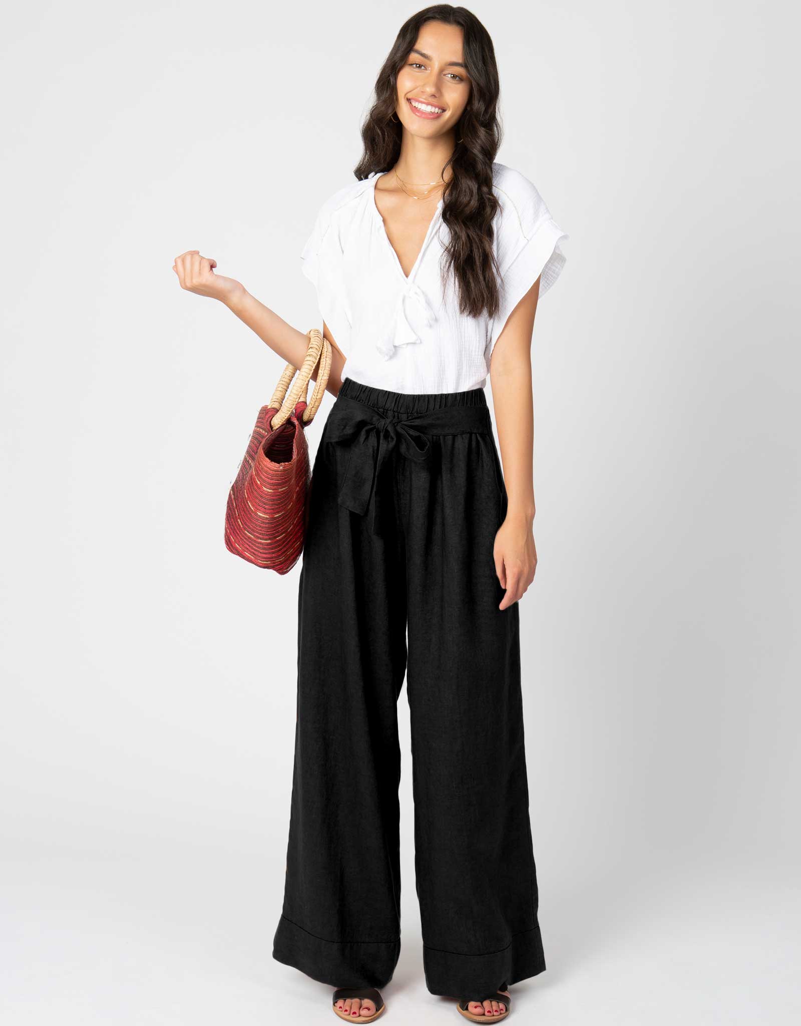 Linen Waist Tie Pant | Black - 4our Dreamers