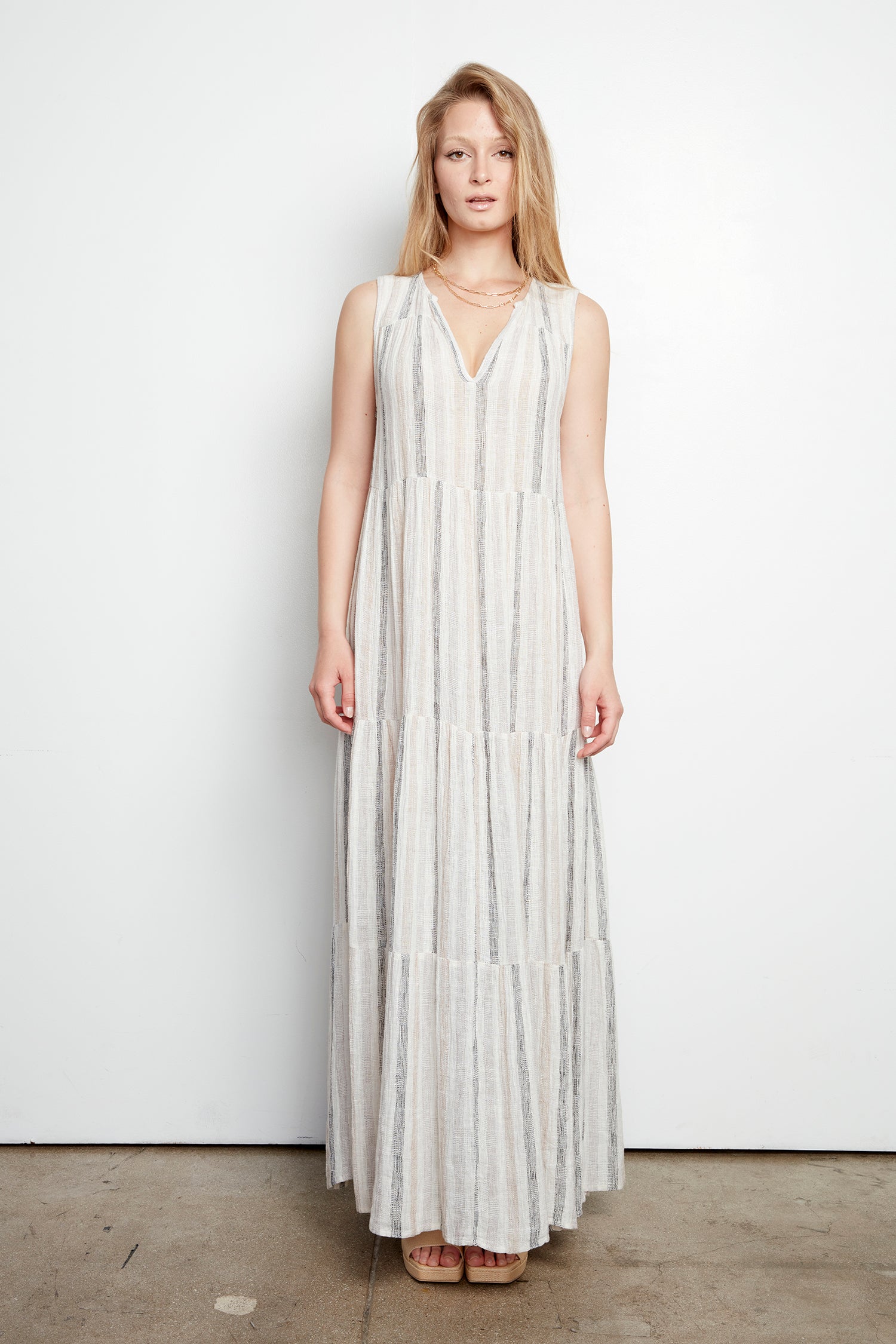 MEGAN Sheer Stripe Sleeveless Maxi Dress, Smoke – 4OURDREAMERS