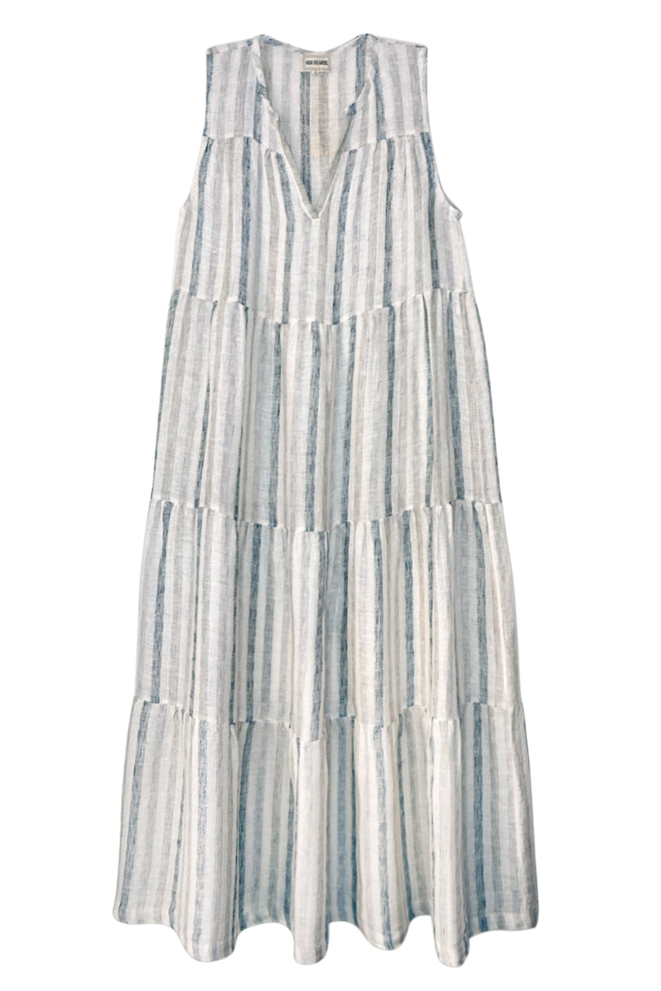 MEGAN Sheer Stripe Sleeveless Maxi Dress, Smoke