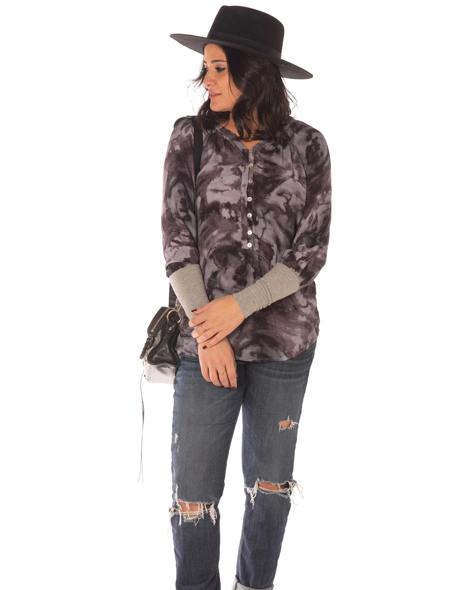 4OUR DREAMERS Womens Black Printed Long Sleeve Tie Neck Wear To Work Top
