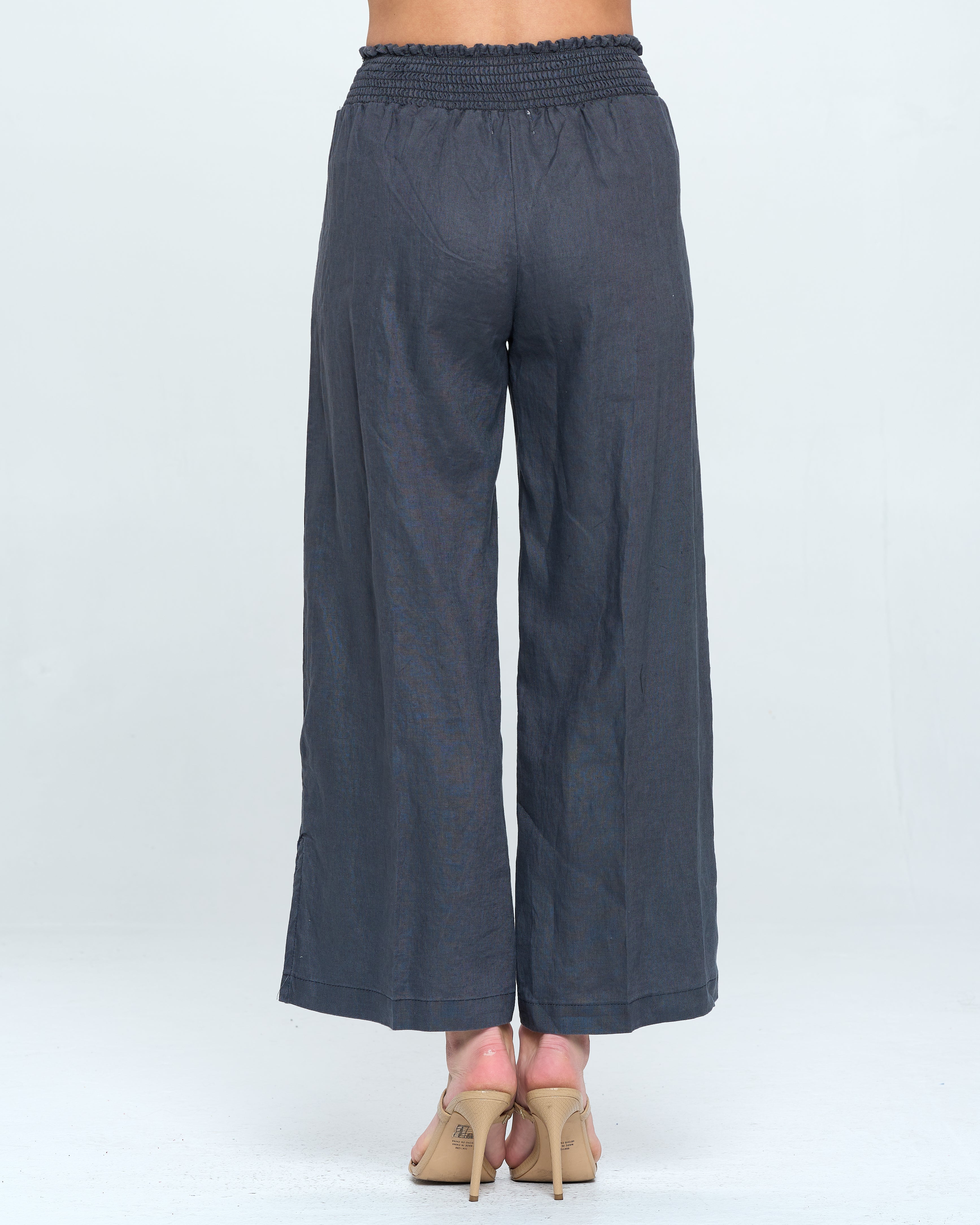 Linen Smocked Waist Crop Pant | Slate – 4OURDREAMERS