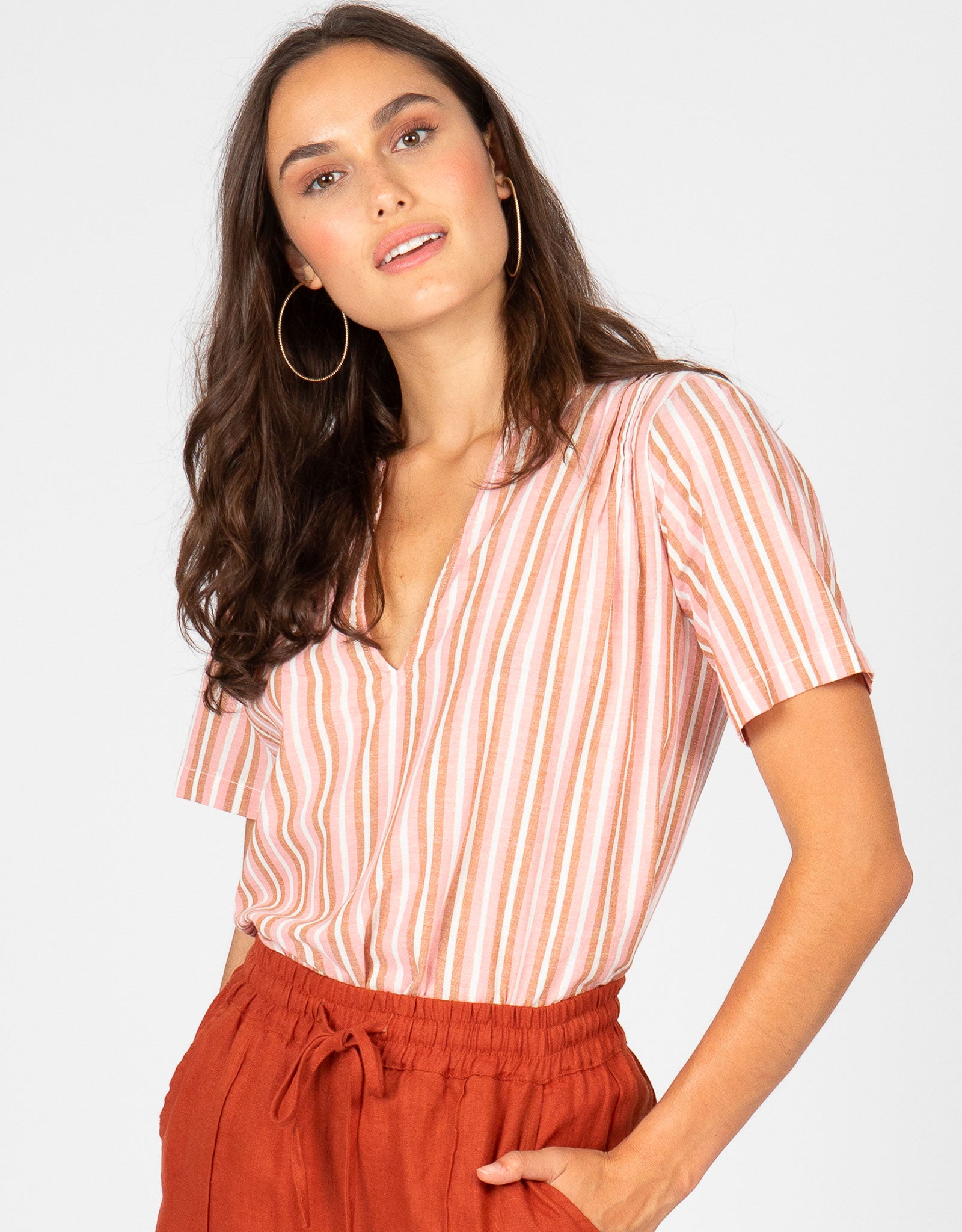 Short Sleeve Stripe Top | Pink