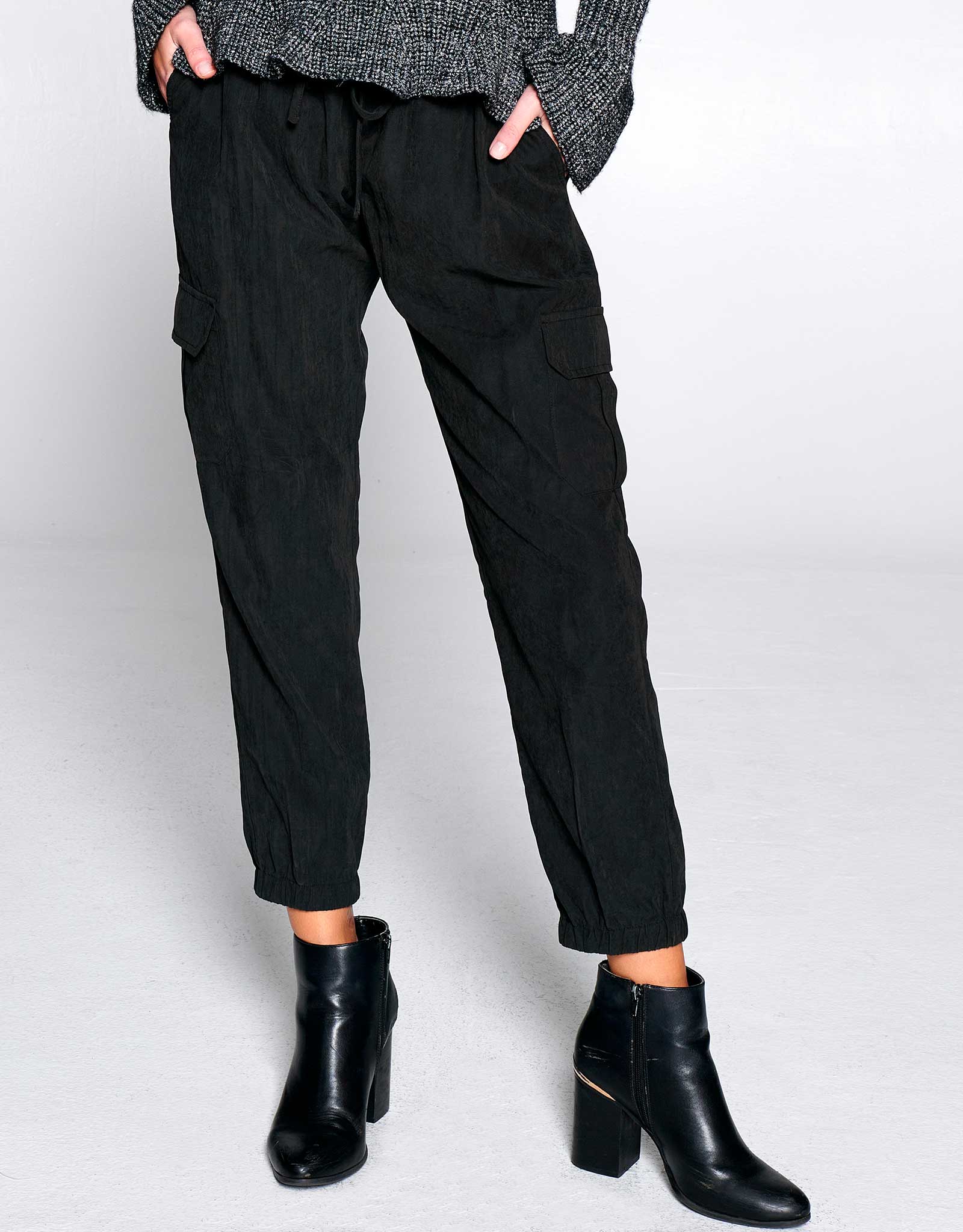 Cupro Drawstring Cargo Pant | BLACK