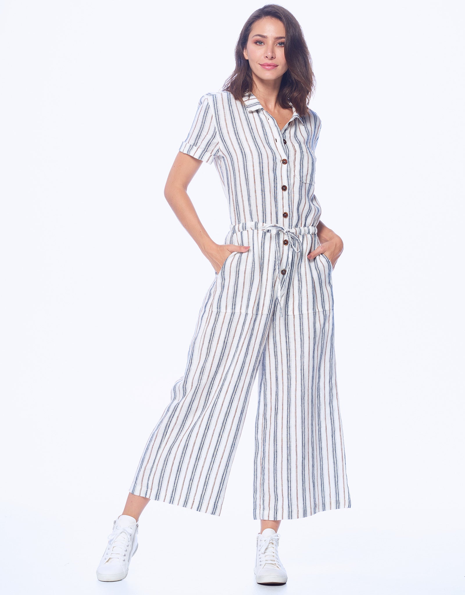 Stripe Short Sleeve Crop Jumpsuit
