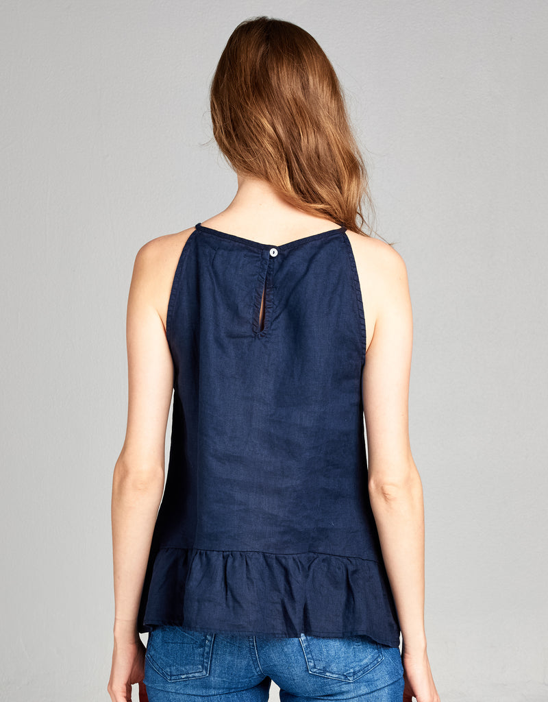 Linen High Neck Tank | Navy - 4our Dreamers
