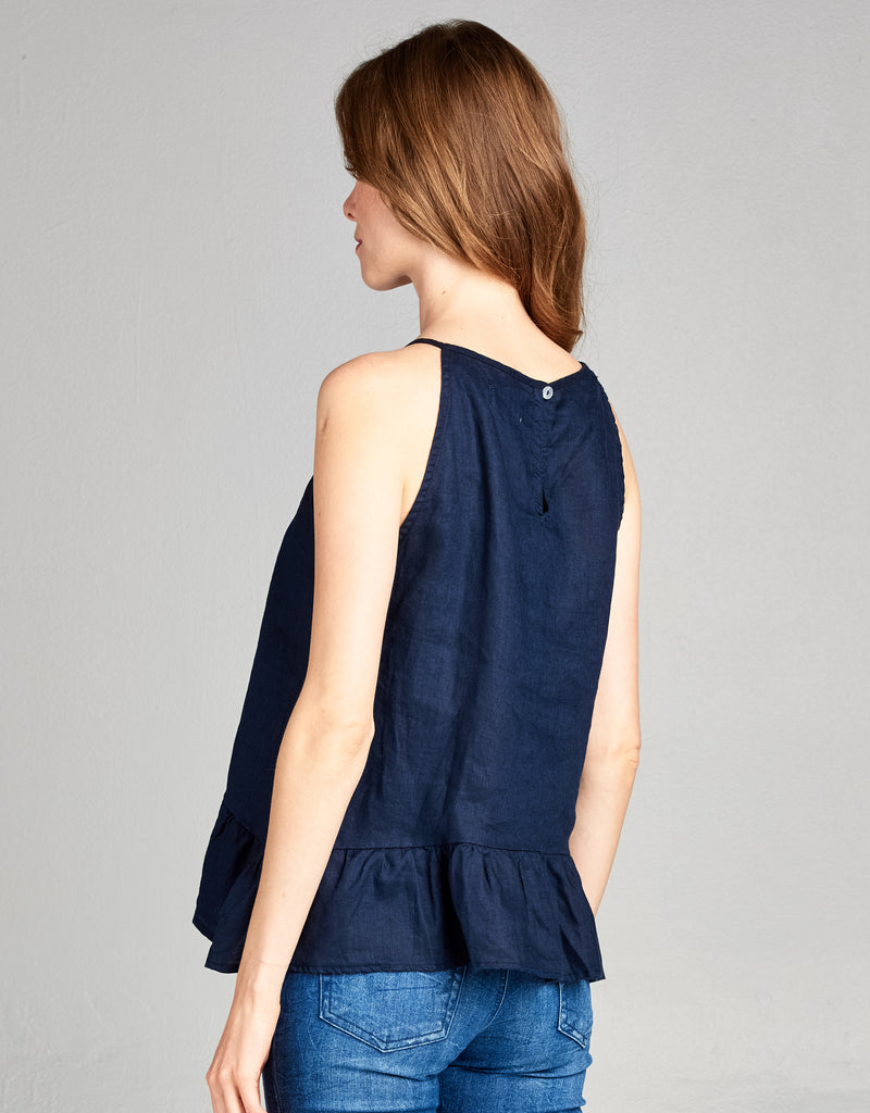 Linen High Neck Tank | Navy - 4our Dreamers