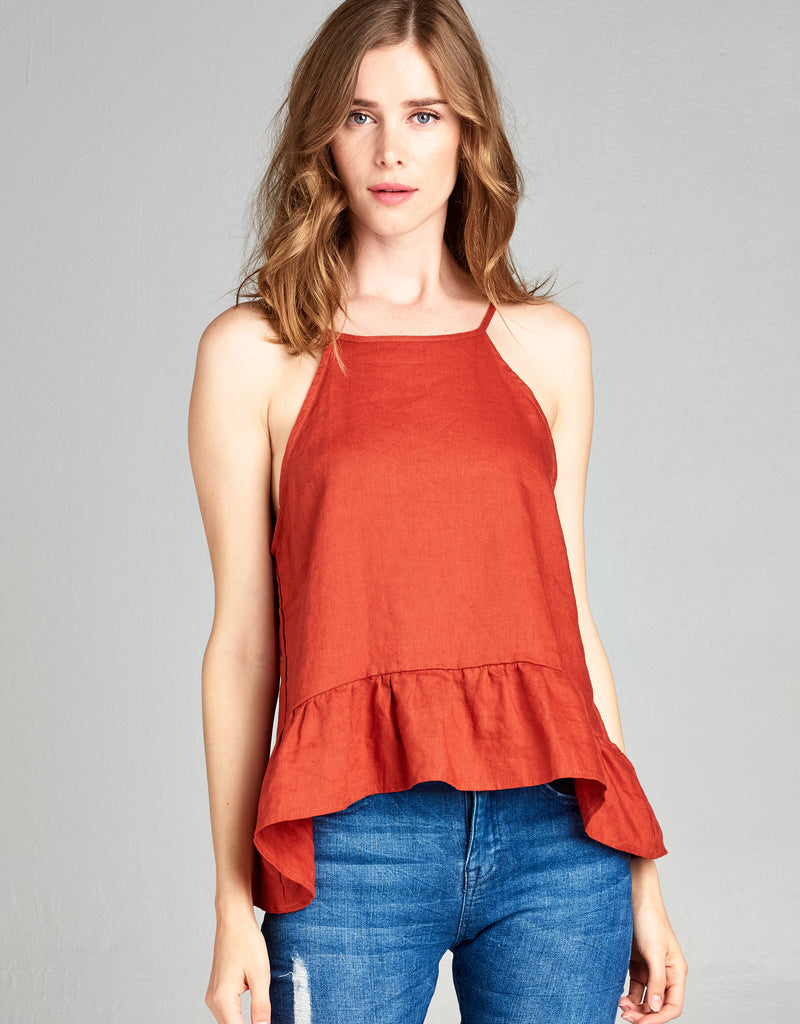 Linen High Neck Tank | Terracotta - 4our Dreamers