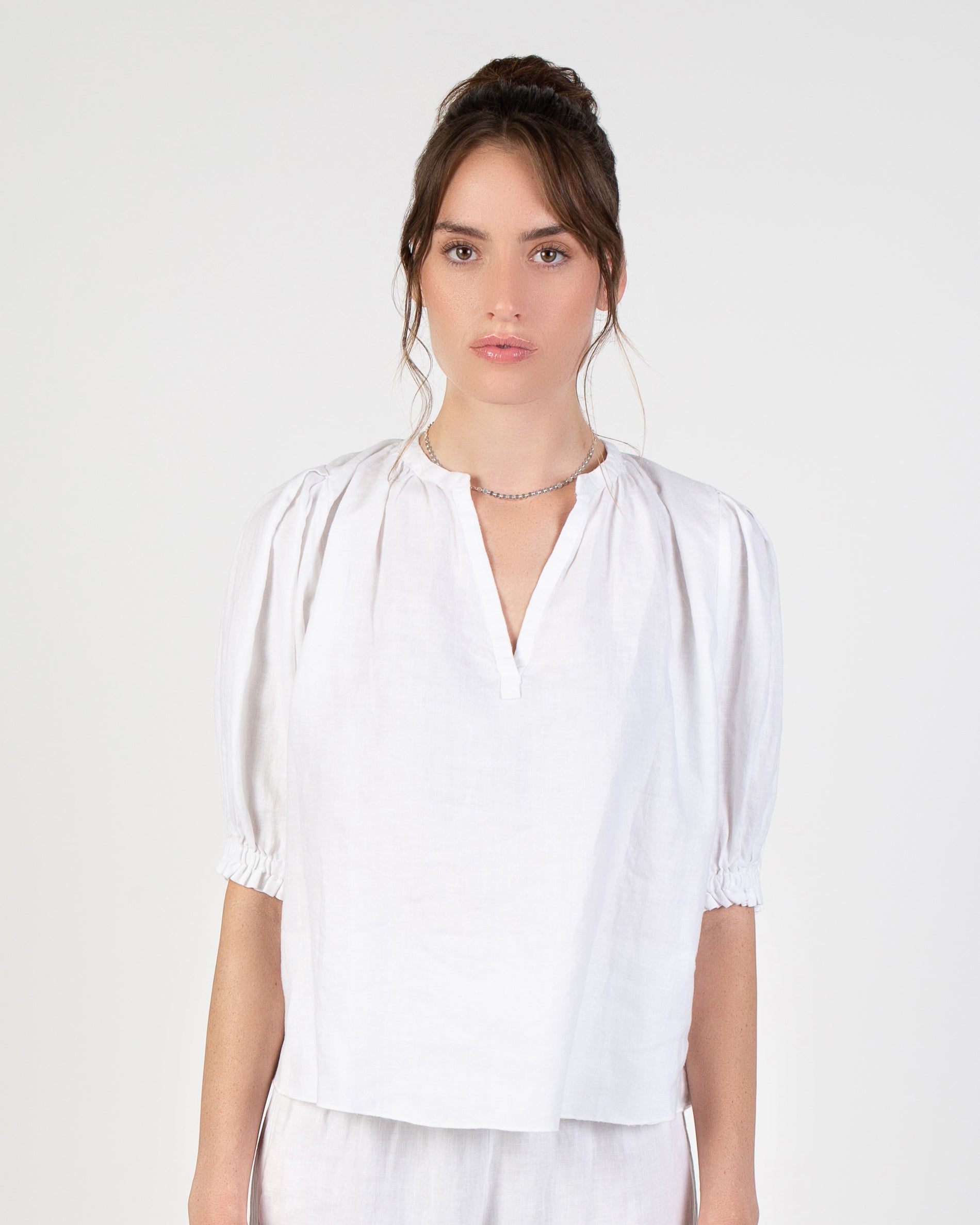 Puff Sleeve Top, Linen | White