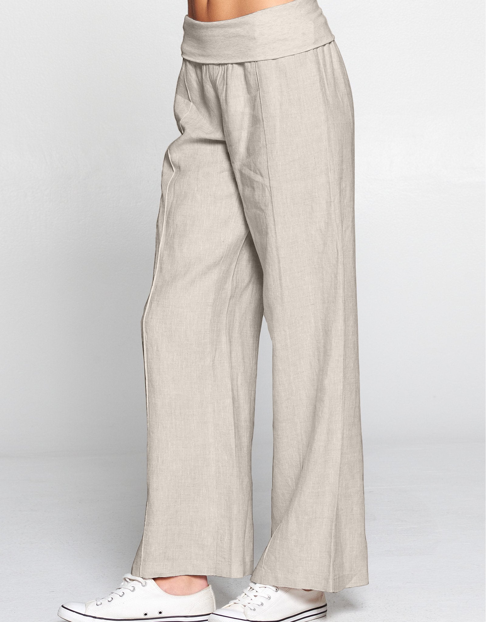 Linen Foldover Waist Pant | Natural