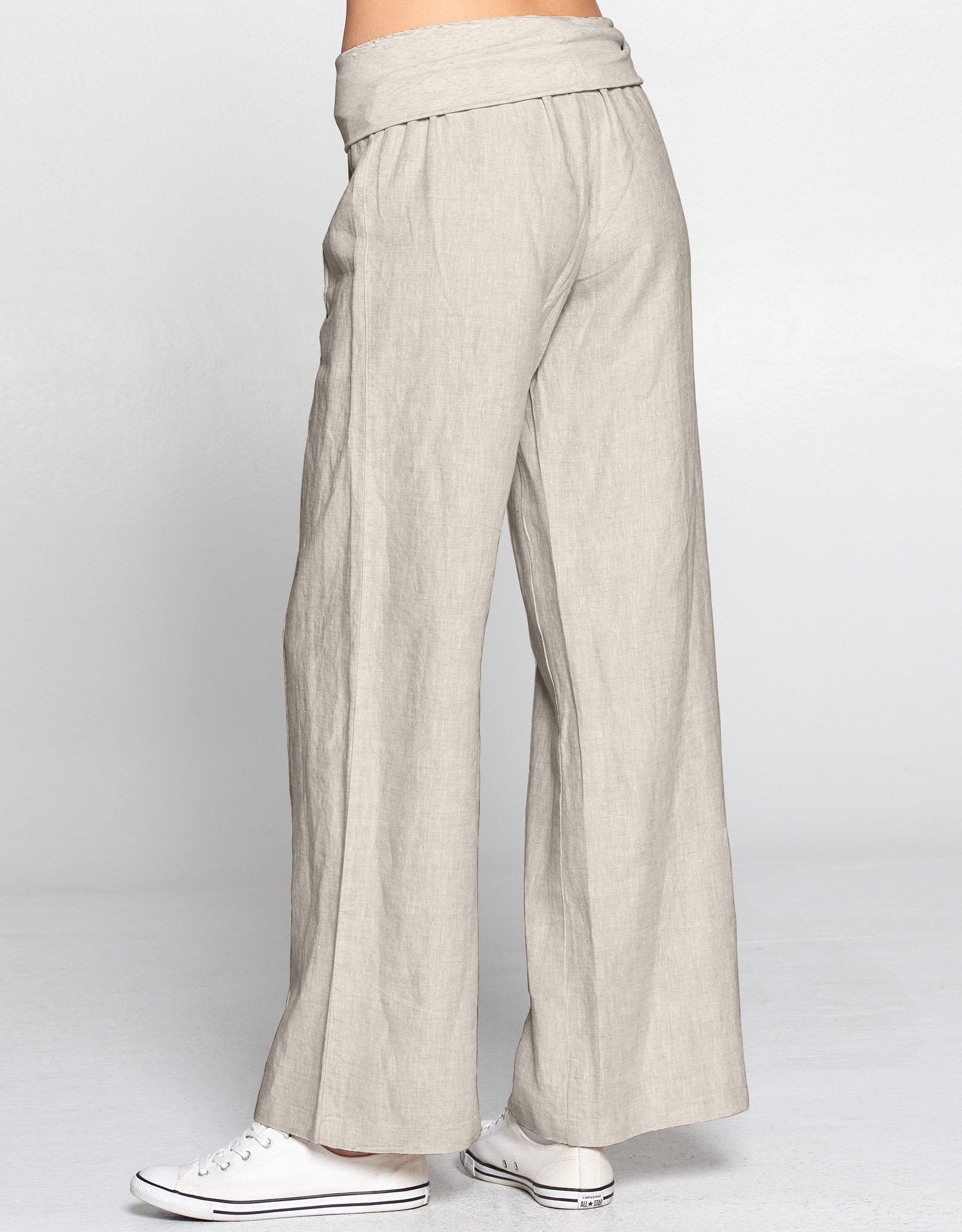 Linen Foldover Waist Pant | Natural