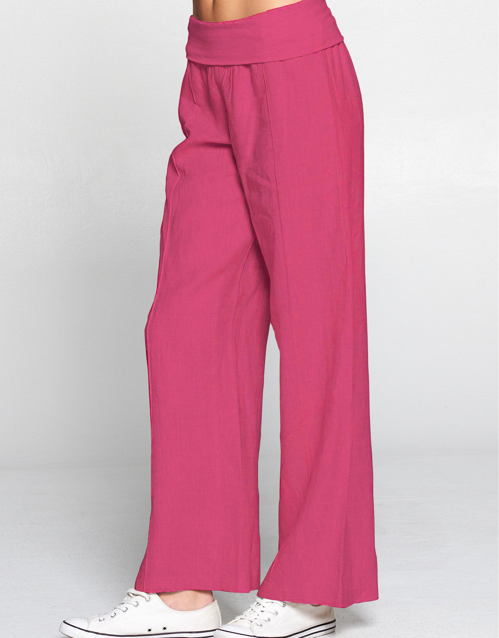 Linen Foldover Waist Pant | Raspberry