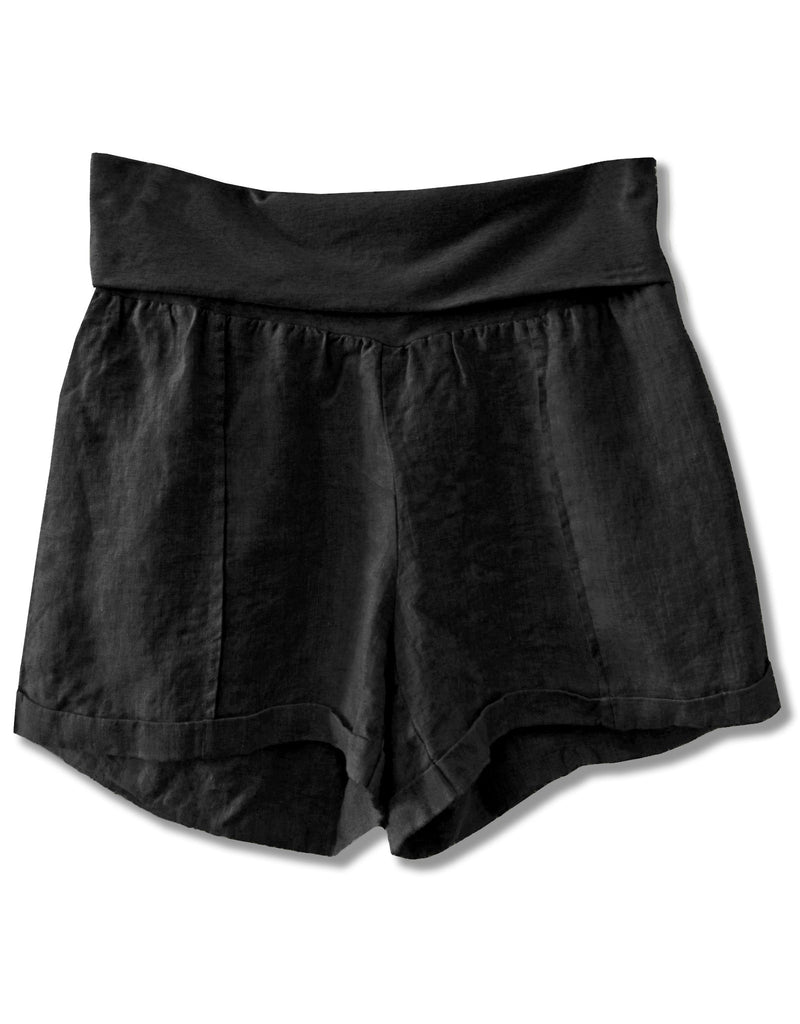 Linen Fold Over Waist Short | Black - 4our Dreamers