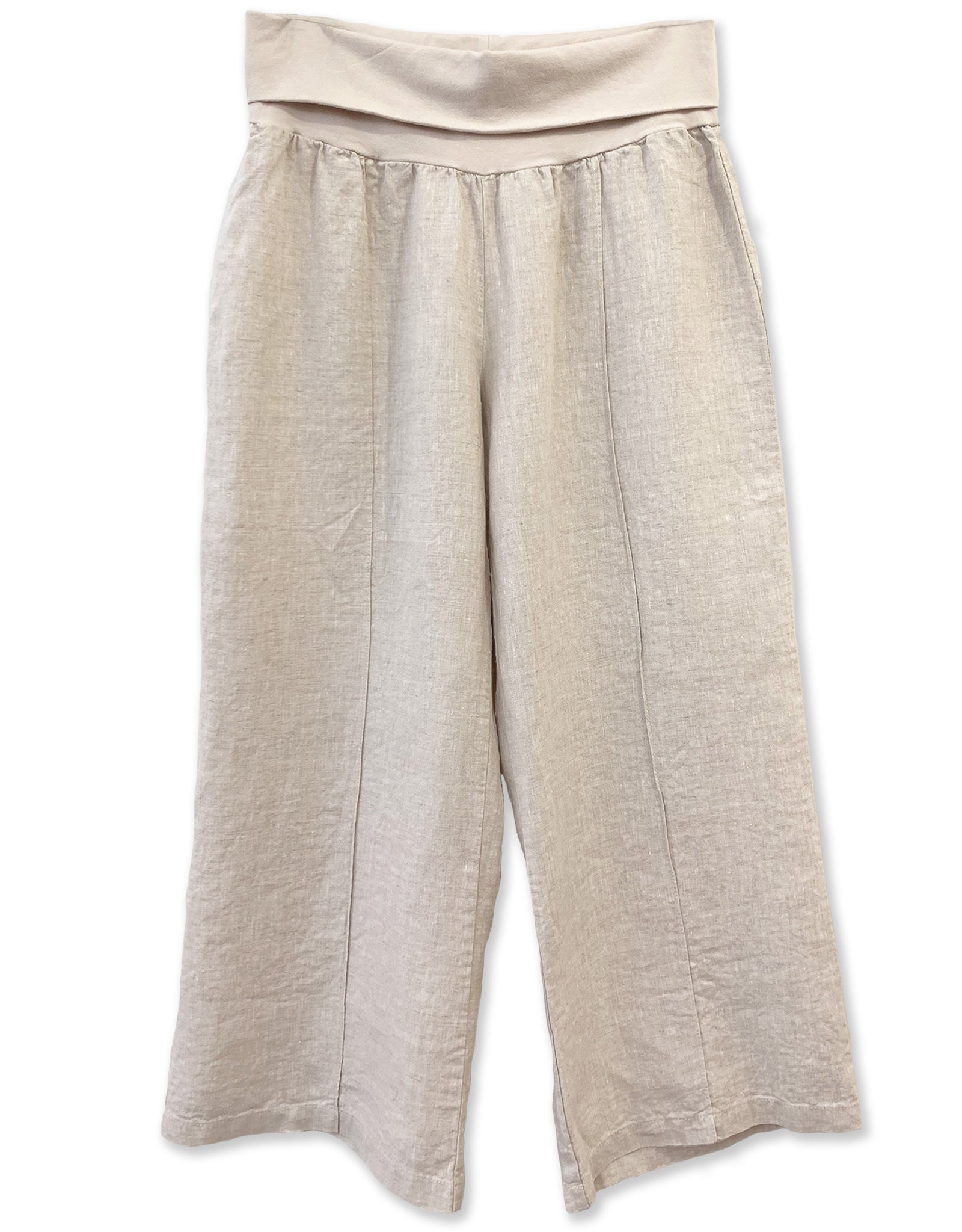 Linen Foldover Waist Crop Pant | Natural