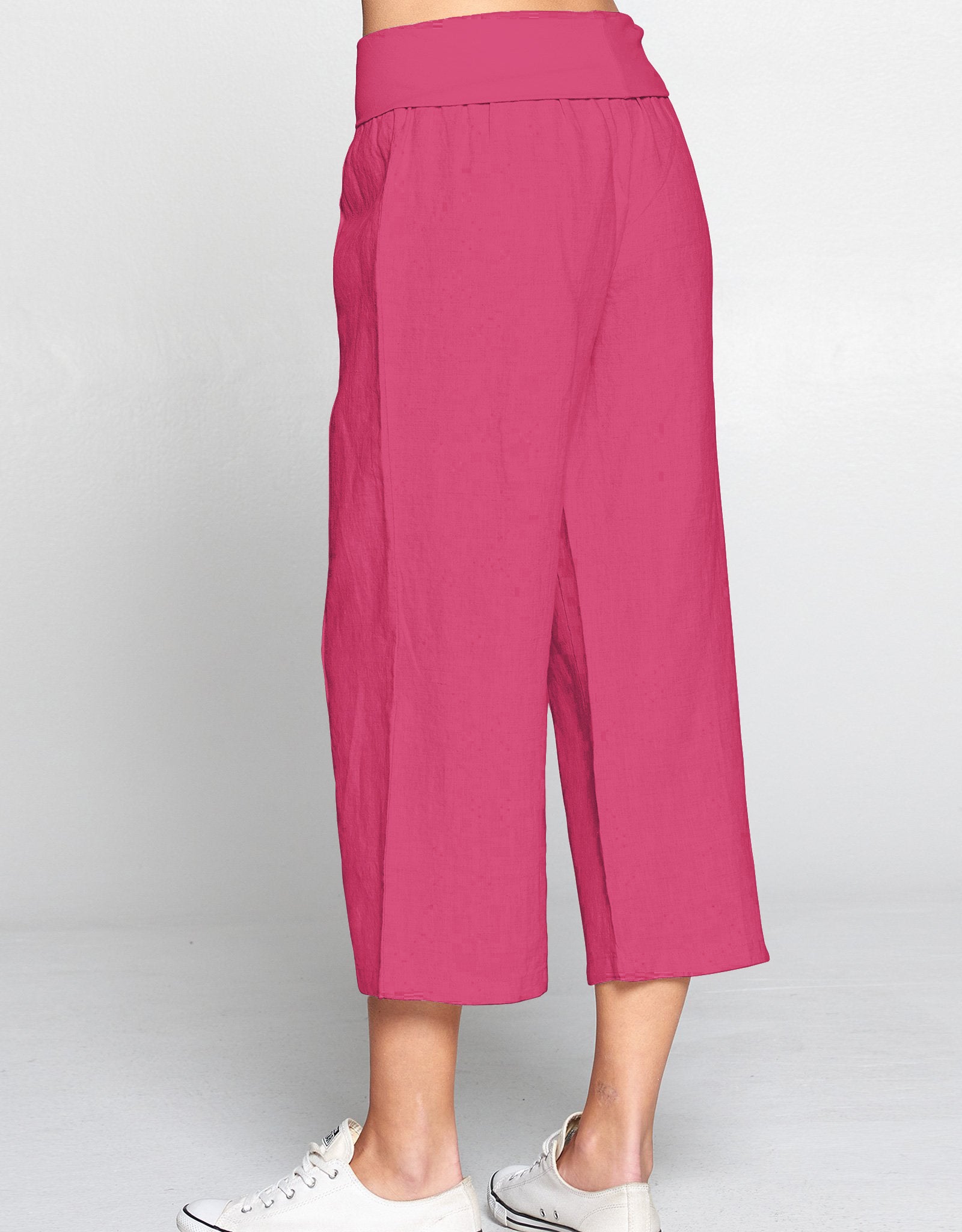 Linen Foldover Waist Crop Pant | Raspberry