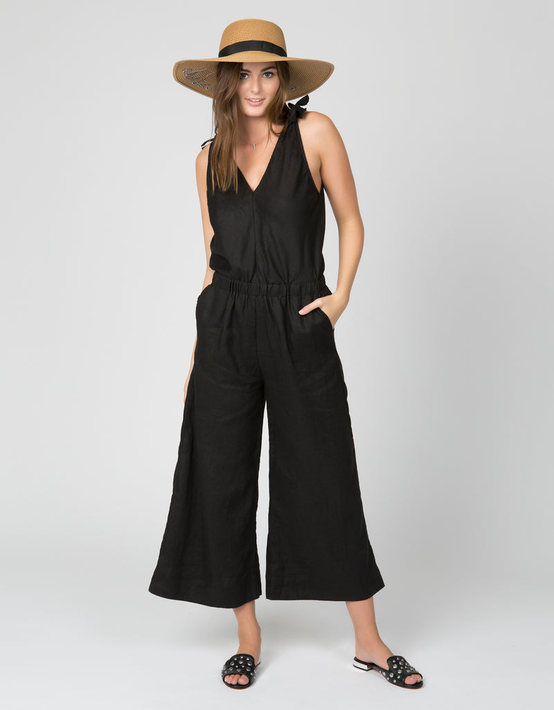 Linen Crop Jumpsuit | Black - 4our Dreamers