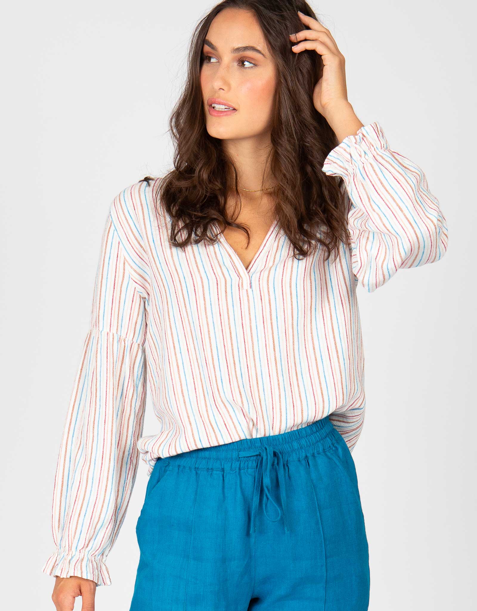 Striped Long Sleeve Blouse | Ivory